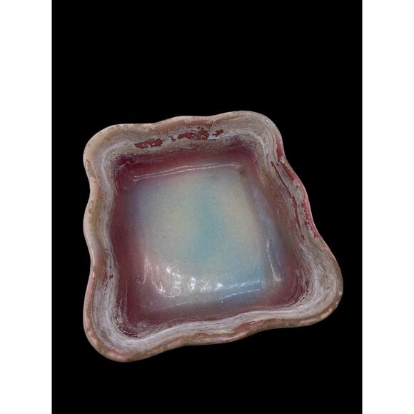 Earthenware Pottery Soap Dish Square USA Made Vintage Pink Green Tan Vintage 5" - Picture 6 of 11